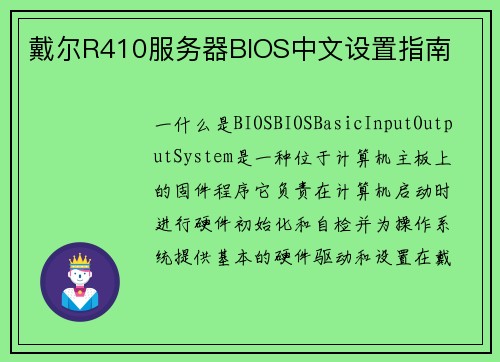 戴尔R410服务器BIOS中文设置指南